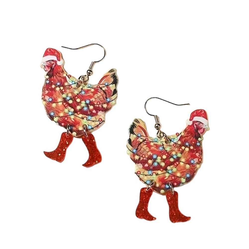 FLASH SALE!! Colorful Christmas Rooster Chicken Drop Earrings